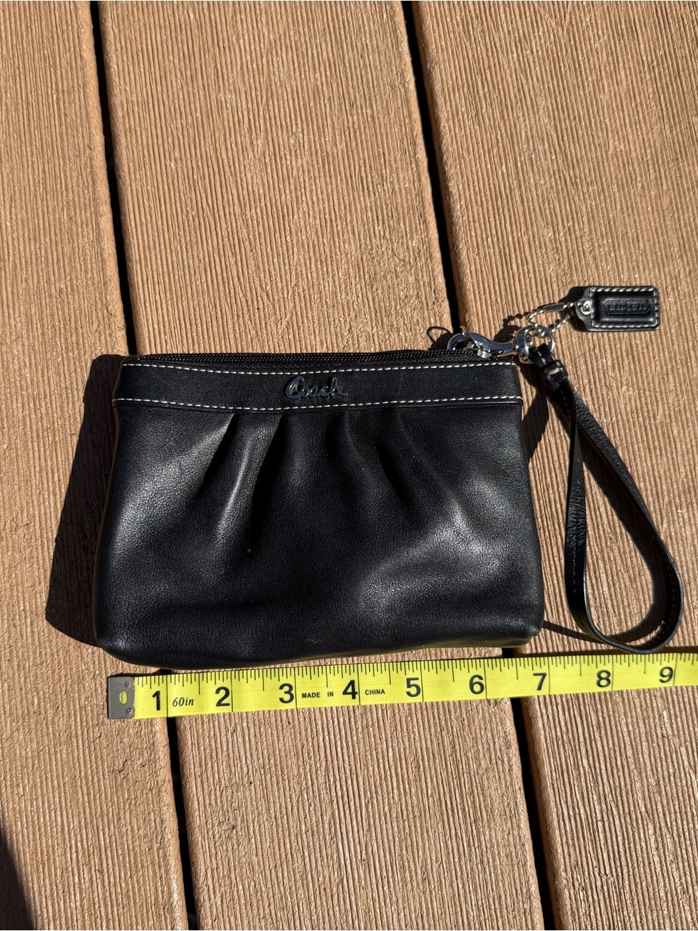 Coach Black Leather Wristlet with Silver Hardware